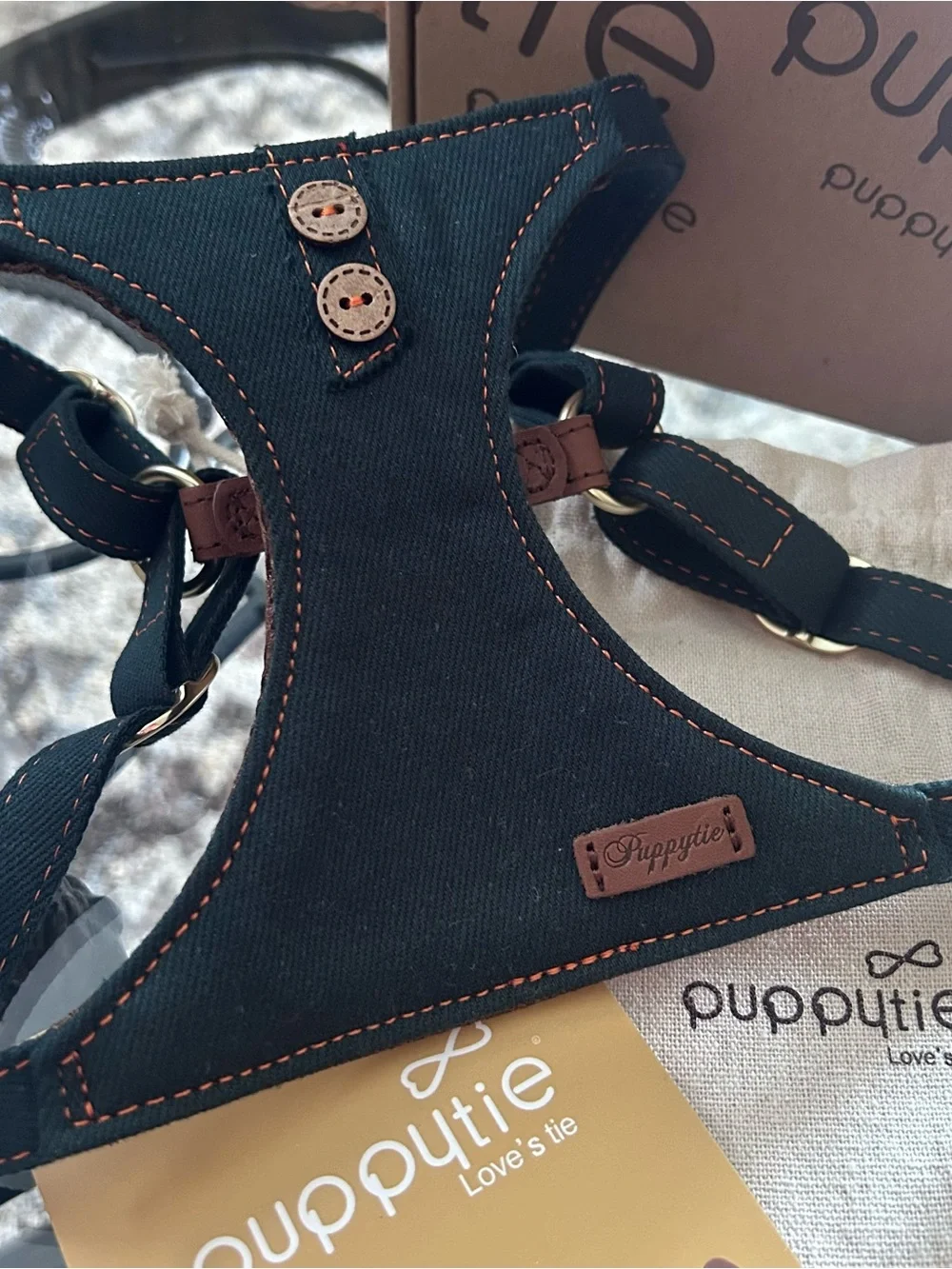 Puppytie: Love’s Tie Denim Harness Set